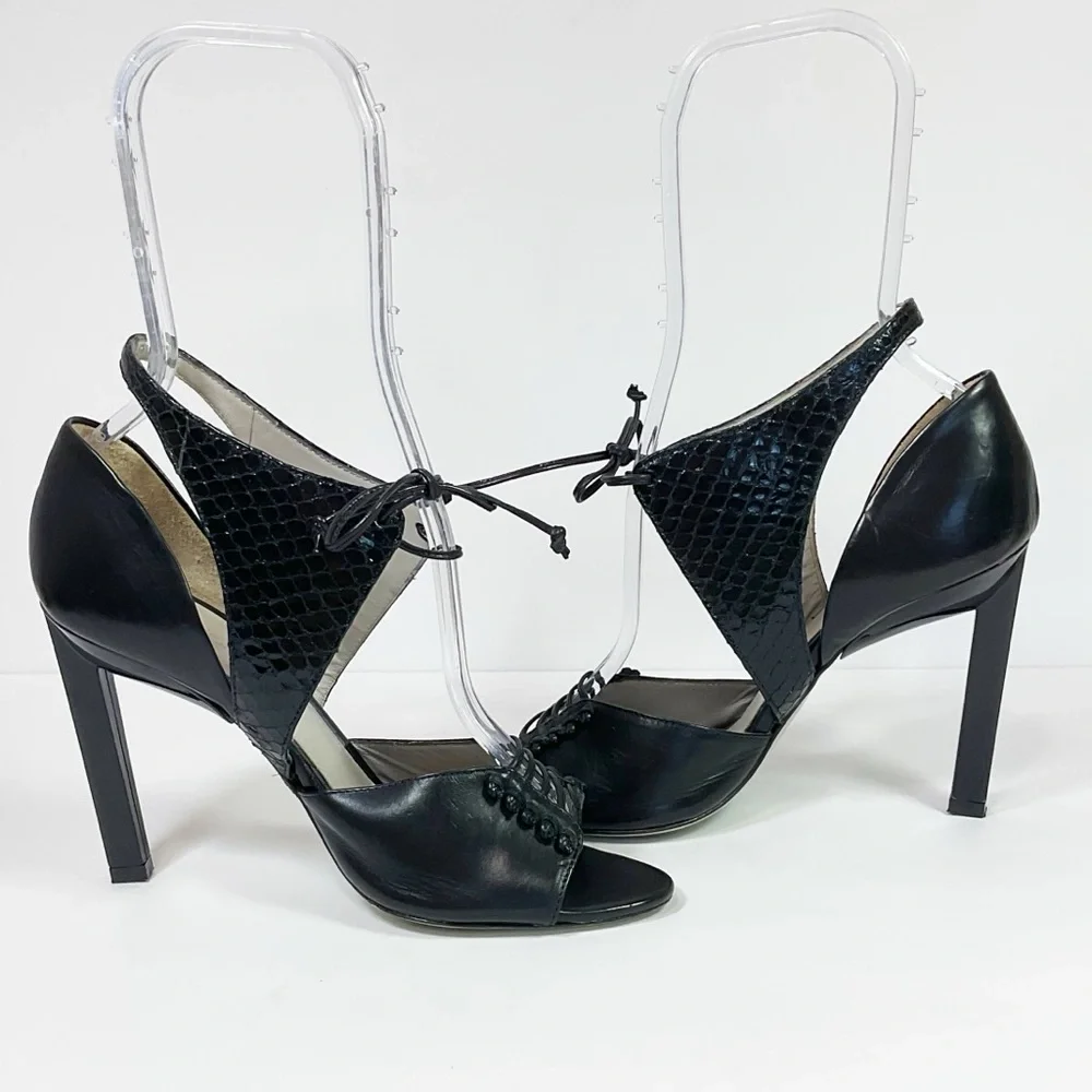 Jason Wu Runway Billie Snake Print Leather Cutout High Heel Sandals - Picture 6 of 10